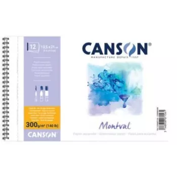 Canson Montval Aquarellblock, 135 x 210 mm, 300 g/m², 12 Blatt, feine Körnung, spiralgebunden, mikroperforiert C200807156