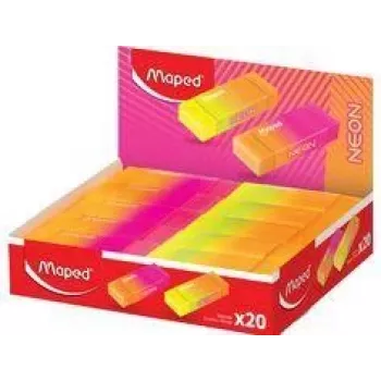 Maped NEON Kunststoff-Radierer Display, 20 Stück, Neonorange & Neonpink, Staubarm, Phthalatfrei, PVC-frei 121901