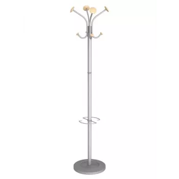 MAUL Stily Garderobenständer mit Schirmhalter, Silber, Holzhaken, 8 Haken, 1750 mm 9403270