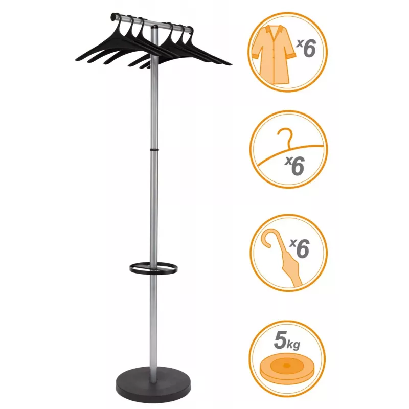MAUL Wavy-2 Garderobenständer mit Schirmhalter, Silber/Schwarz 9405390