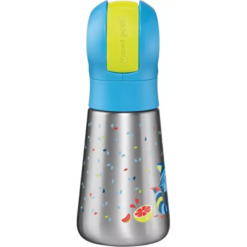 Maped PICNIK Isolierflasche Waschbär, 350 ml Edelstahl mit Strohhalm 873001