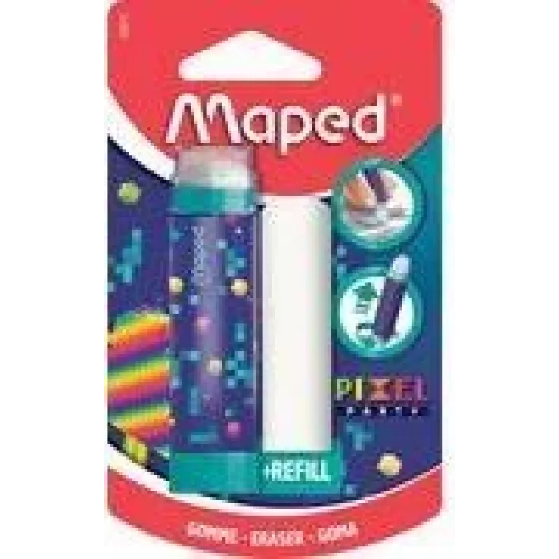Maped Pixel Party Radiergummi mit Nachfüllung, Lippenstift-Stil, Blisterpackung 152015