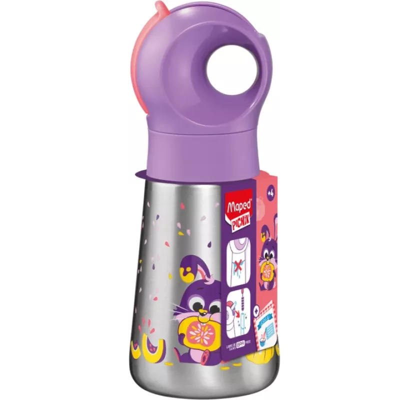 Maped PICNIK Isolier-Trinkflasche Hase 350 ml Edelstahl mit Strohhalm 873002