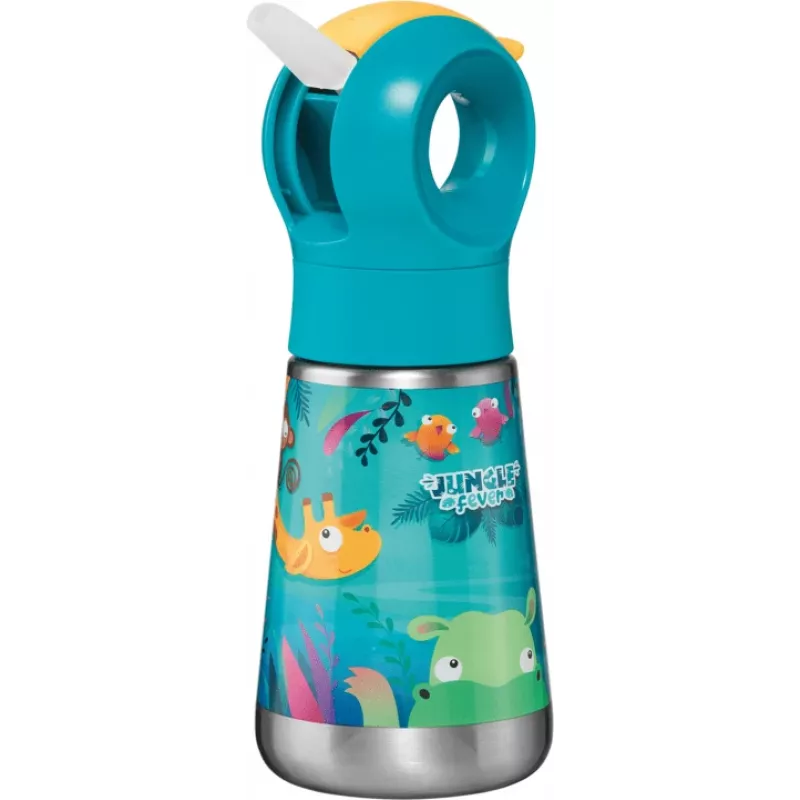 Maped PICNIK Isolier-Trinkflasche Jungle Fever 350 ml Edelstahl Türkis mit Strohhalm