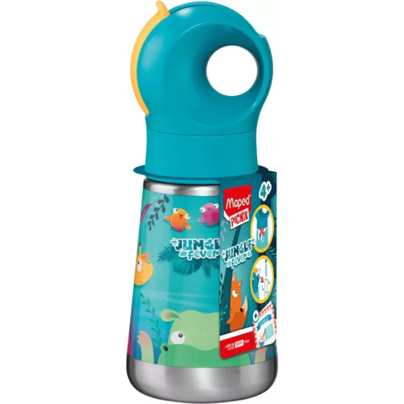 Maped PICNIK Isolier-Trinkflasche Jungle Fever 350 ml Edelstahl Türkis mit Strohhalm