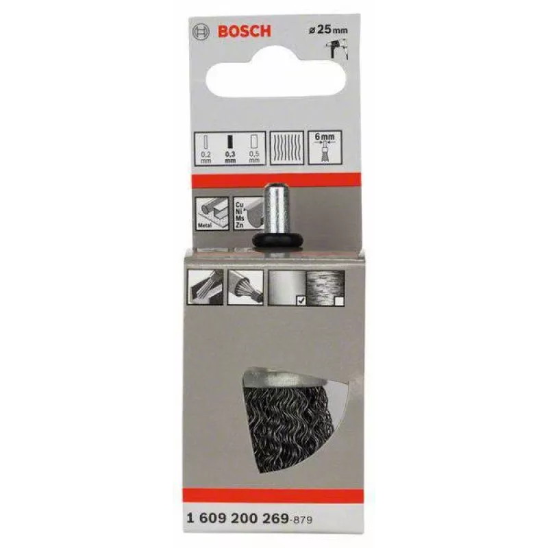 Bosch 1 609 200 269 Stiftdrahtbürste, gewellter Stahl, 25 mm, 6 mm Schaft