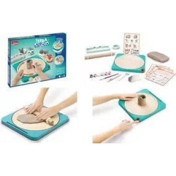 Maped Creativ Töpferstudio-Set für Kinder ab 5 Jahren, lufttrocknender Ton mit 6 Farben, Werkzeugen, Pinsel und Lack 907224