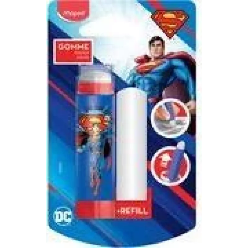 Maped Superman Kunststoff-Radiergummi mit Nachfüllung, Lippenstift-Stil Drehmechanismus, Blisterpackung 152033