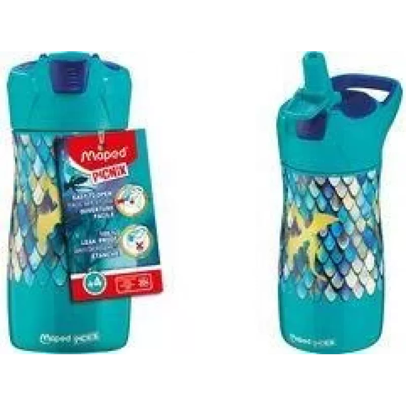 Maped PICNIK Kinder Edelstahl Trinkflasche 0,43L Drache Grün/Blau 871295