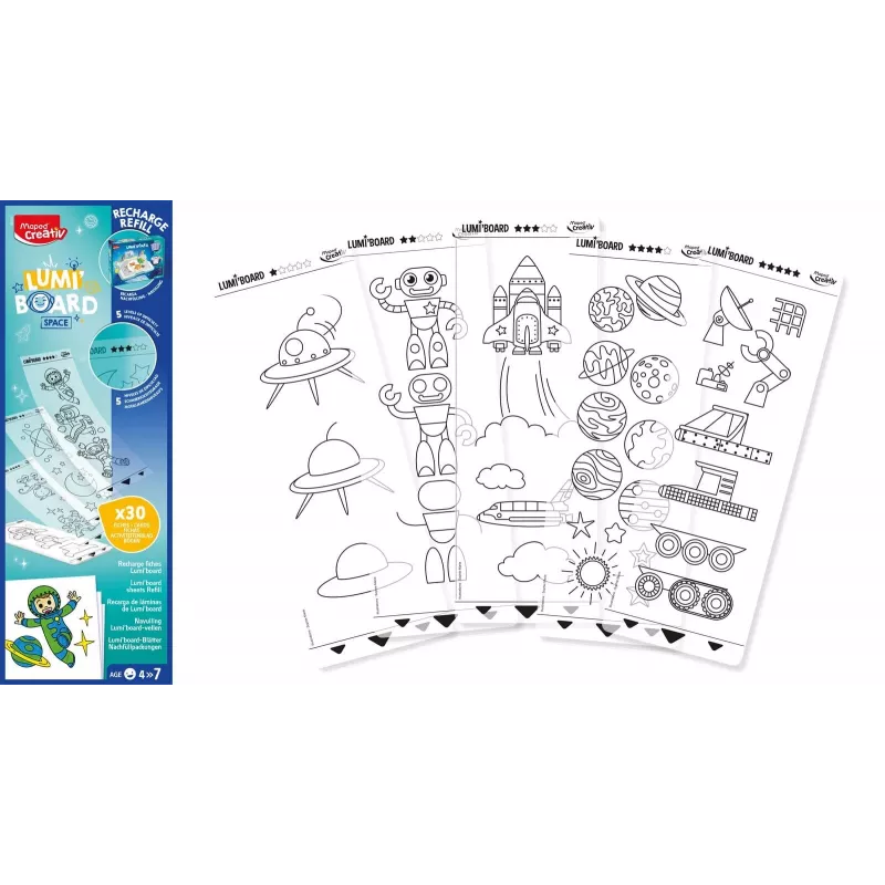 Maped Creativ LUMI BOARD Space Nachfüllpack - 35 Transparent- und Themenblätter für LED-Leuchttische 907097