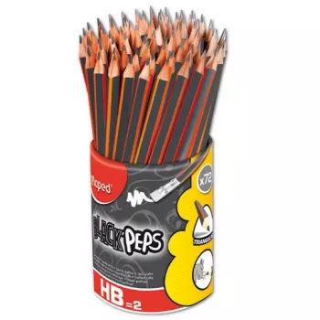 MAPED BLACK'PEPS HB Graphitstift mit Radiergummi, dreieckig, 72er-Pack Köcher 851759FC