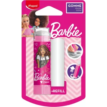 Maped Barbie Kunststoff-Radierer mit Nachfüllung, Lippenstift-Format, ausfahrbares Drehsystem, 1 Set 152013