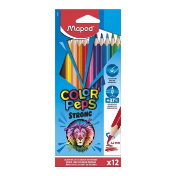 Maped COLOR'PEPS STRONG Dreieckige Buntstifte, 12 verschiedene Farben, 3,2 mm bruchfeste Mine, Kartonetui 862712