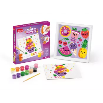 Maped Creativ Malen nach Zahlen Set Kawaii Food Sweet - 2 Vorbedruckte Leinwände, 10 Acrylfarben, Pinsel, Ab 7 Jahren 907088