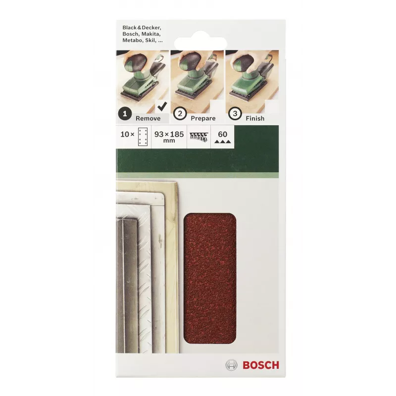 Bosch 2609256A80 Klett-Schleifblätter, 185 x 93 mm, Körnung 40, 10er-Pack