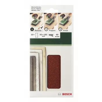 Bosch 2609256A90 10er-Pack 185 mm x 93 mm Klett-Schleifblätter, Körnung 120, gelocht