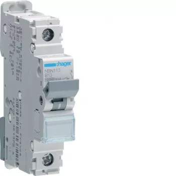 Hager NBN113 1-poliger 13A B-Charakteristik 10kA Leitungsschutzschalter (MCB), 1 Modul
