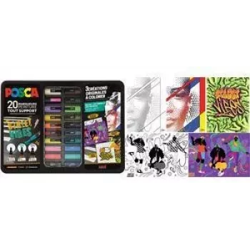 POSCA Pigment Marker Set STREET VIBES, 20 Marker in Metallbox (6 x PC1MC, 7 x PC3M, 7 x PC5M) M POSCA/20 018