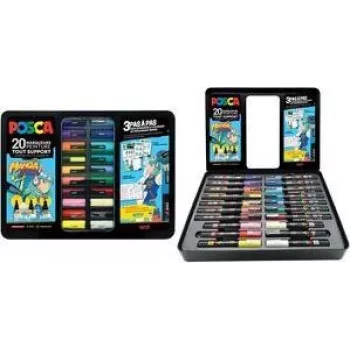 POSCA Pigment Marker MANGA HERO Set, 20 Marker in Metallbox (6 x PC1MC, 7 x PC3M, 7 x PC5M) M POSCA/20019