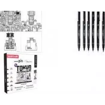 uni-ball Fineliner PIN TOKYO, 6-teiliges Kreativ-Set, wasserfeste Pigmenttinte, metallgefasste Spitzen (CF PIN/6 001)