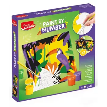 Maped Creativ Malen nach Zahlen Set - Papagei & Schmetterling, 2 Motive, 10 Acrylfarben, ab 7 Jahren 907085