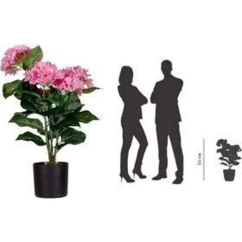PAPERFLOW Künstliche Hortensie, Rosa, 550 mm, Polyesterblüten und -blätter, Polyethylenstiel, 1 Stück (PAHORT55)