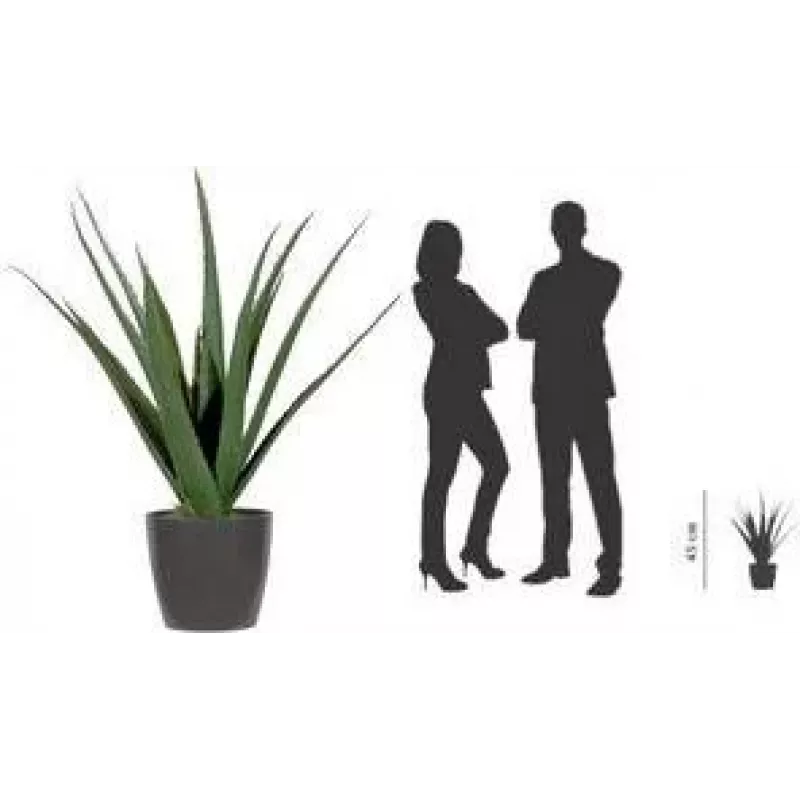 PAPERFLOW Künstliche Aloe-Vera-Pflanze, 450 mm, Polyethylenblätter, Kunststoffstiel, Grün, 1 Stück (PAALOE45)
