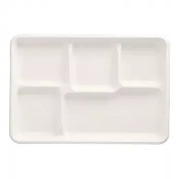 PAPSTAR Zuckerrohr Menüschale pure, 5 Fächer, Weiß, kompostierbar, 1 Stück (89881)