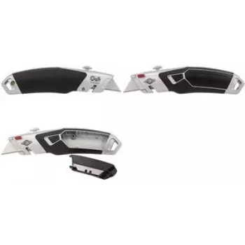 WEDO Sicherheitsmesser Profi Plus II, 3-stufiger automatischer Klingenrückzug, Silber/Schwarz, 3 Schnitttiefen, 1 Stück (78 851)