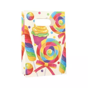 PAPSTAR Candies Party Papiertüte mit Henkel, 140 x 210 x 60 mm, Blockboden, Seitenfalte, 1 Stück (88862)