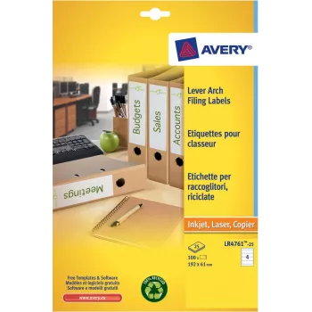 Avery LR4761-25 Weiße Aktenetiketten 61 x 192 mm 100 Etiketten (25 Blatt x 4)