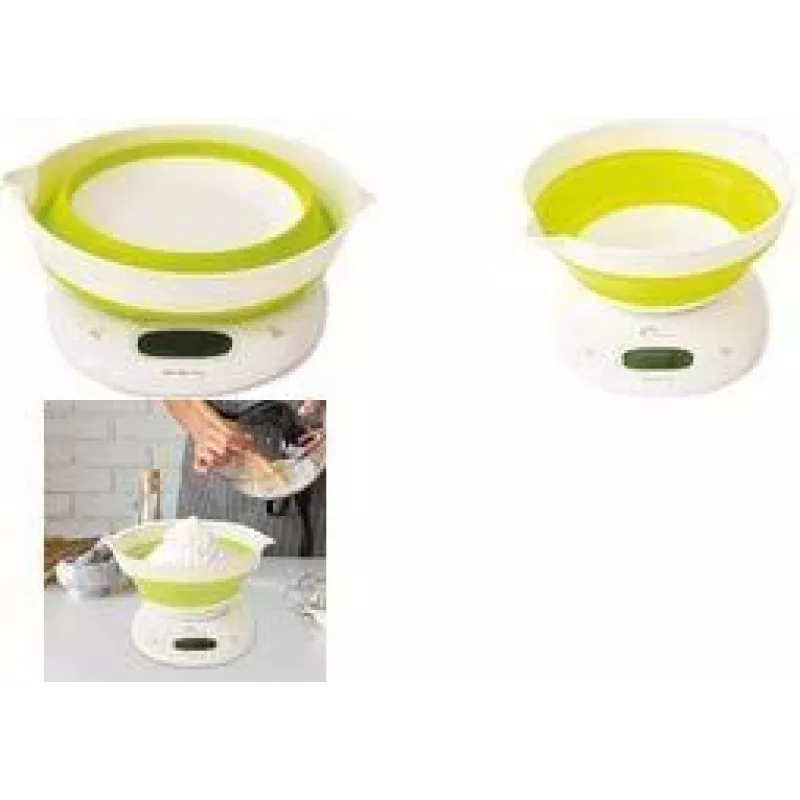 Little Balance LB 8064 Faltbare Küchenwaage mit Schüssel, Weiß/Hellgrün, 5 kg
