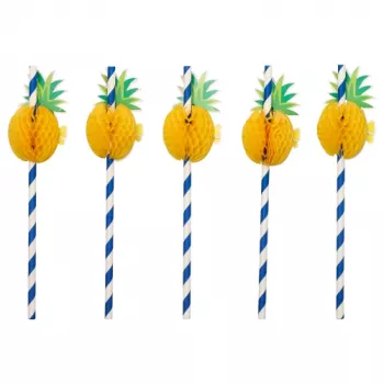 PAPSTAR Ananas Papier-Trinkhalme, 200 mm, Blau/Weiß, 250 Stück (87780)
