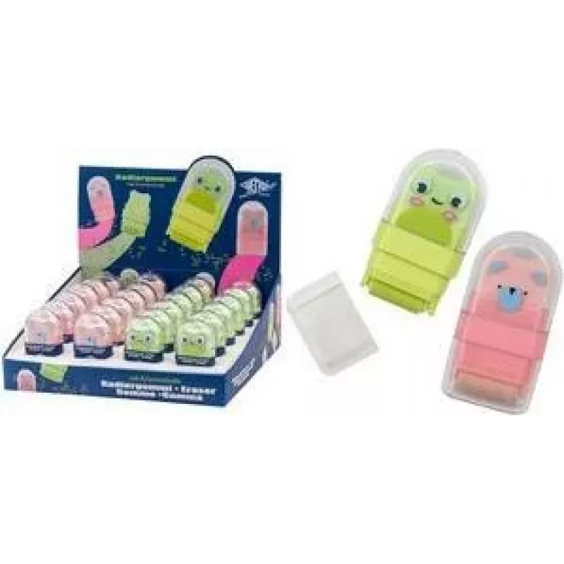 WEDO Clean Animal Kunststoff-Radierer Display, Frosch- & Bärendesign, 24 Stück 5998399