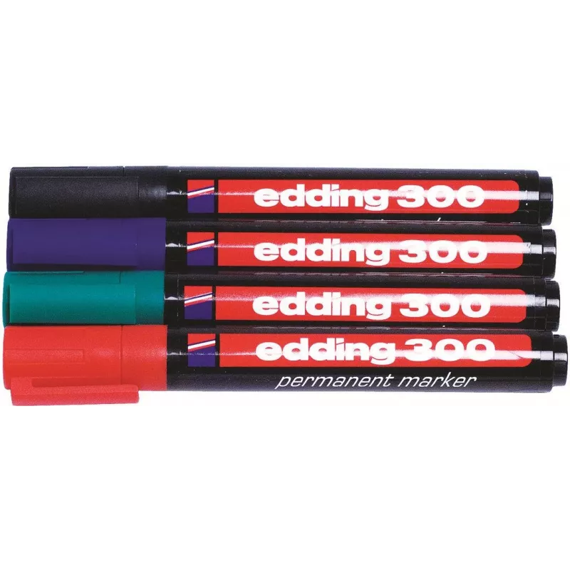 Edding 300-E4 Marker-Set, 4 Stk., Schwarz/Blau/Grün/Rot 4-300-4