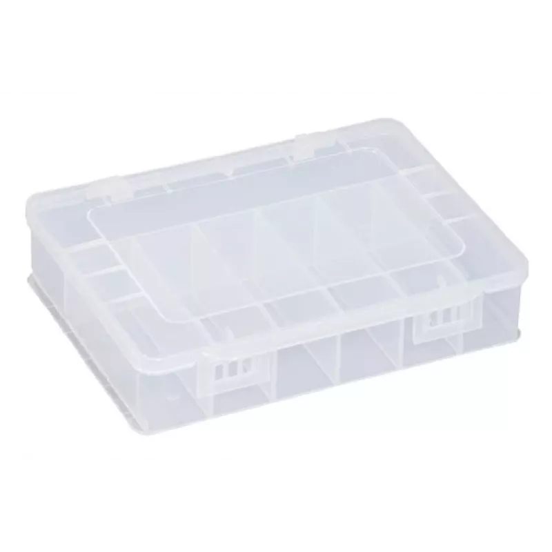 ALLIT EuroPlus Basic Sortimentsbox 18/7, transparentes Hochschlagfestes Polypropylen, 7 Fächer, Schwarz 457180