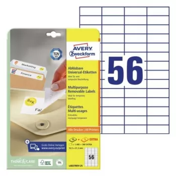 AVERY Zweckform Universal-Etiketten 52,5 x 21,2 mm weiß ablösbar mit Rand ProNature 25 Blatt (L6027REV-25)