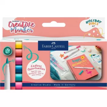 Faber-Castell Goldfaber Creative Marker Set, 6 verschiedene Farben, Holiday Vibes Edition, wasserbasierte Tinte, Pinselspitze 161013
