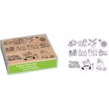 HEYDA Xmas Patches Motivstempel-Set, 12 verschiedene Holzstempel in transparenter Aufbewahrungsbox 204888680