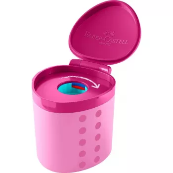 FABER-CASTELL Grippy Bleistiftspitzer, Rosa mit Klingenschutz, Kindersicher, Klick-Mechanismus - 1 Stück (181795)