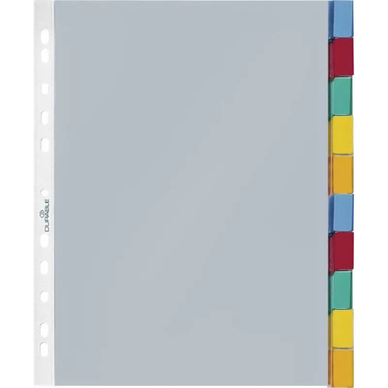 DURABLE A4 Prospekthüllen-Register, 10-teilig, farbig sortierte Taben, Polypropylen 663219
