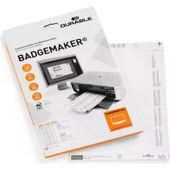DURABLE BADGEMAKER Einlegeetiketten 30 x 65 mm, Weiß, 100 Einleger (20 Blätter mit je 5) 142302