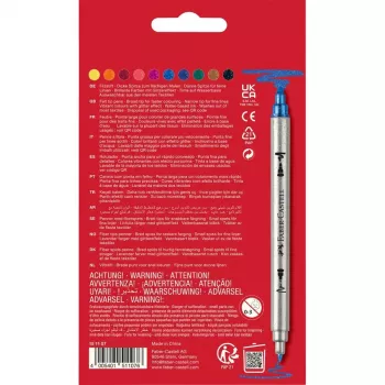 FABER-CASTELL Glitzer Doppelspitzen-Faserstifte, 10 verschiedene Farben, waschbar, 3-5 mm & 1 mm Spitzen 151107