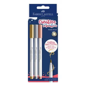 Faber-Castell Goldfaber Creative Marker Set, 3 verschiedene Farben, pigmentierte Tinte auf Wasserbasis, geruchlos, wischfest, spritzwassergeschützt, Blisterpackung 161005