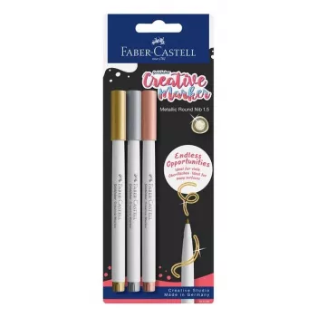 Faber-Castell Creative Marker Goldfaber, 3er-Blisterpackung, wasserbasierte Tinte, geruchlos, wischfest und spritzwassergeschützt 161108