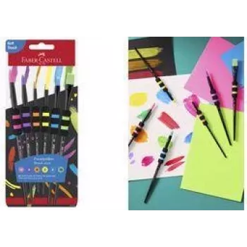 Faber-Castell Synthetikhaar-Pinselset mit 6 Stück und Soft-Touch-Griffzone, robust, weiche Synthetik - 1 Stück (481622)