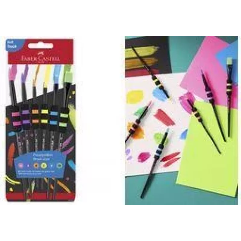 Faber-Castell Synthetikhaar-Pinselset mit 6 Stück und Soft-Touch-Griffzone, robust, weiche Synthetik - 1 Stück (481622)