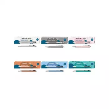 Pelikan Snap Metallic Kugelschreiber, silberner Perlmutt-Schimmer Aluminiumschaft, blaue Tinte, Medium 400208064