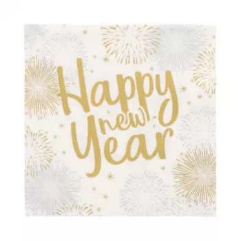 PAPSTAR Happy New Year Servietten 330 x 330 mm, 3-lagig, 1/4 Falz, 20er Pack 89772