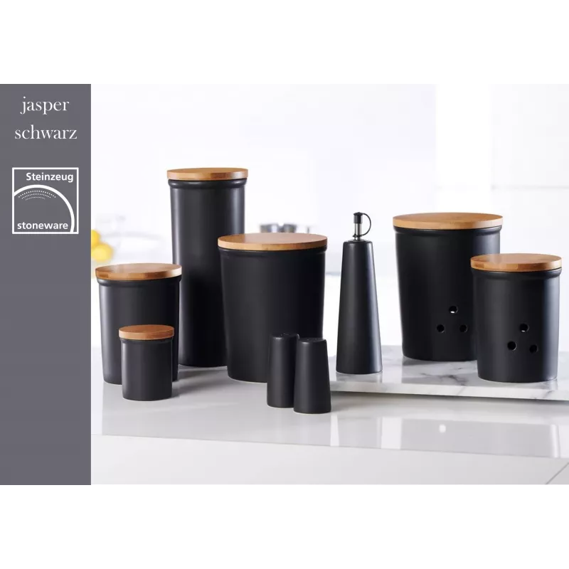 Ritzenhoff & Breker Jasper Vorratsglas 1,6L Steingut mit Bambusdeckel, Schwarz 415322